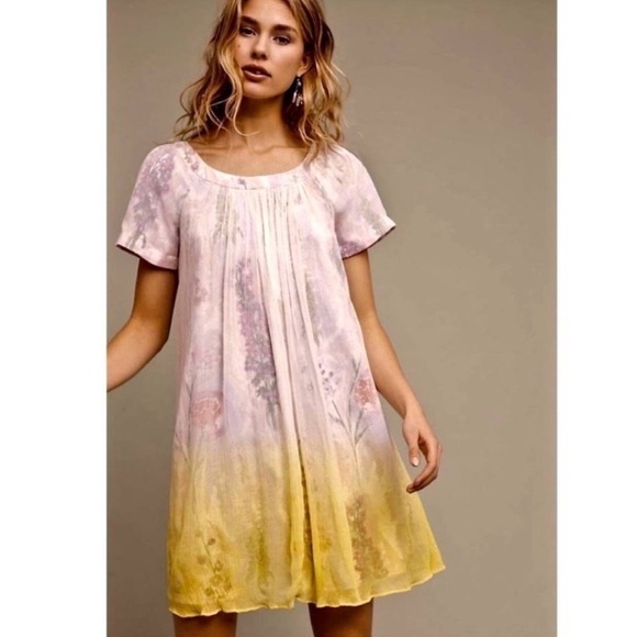 Anthropologie HD in Paris Dipped Chroma Swing Dress Floral Chiffon Ombre Size 14 - Picture 11 of 13
